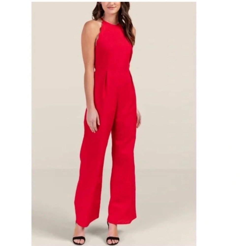 Harper Heritage Vibrant Red Jumpsuit With Scalloped Detail